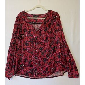 Lane Bryant Floral Button Down‎ Blouse Plus Size 14/16 Red Black Romantic Office